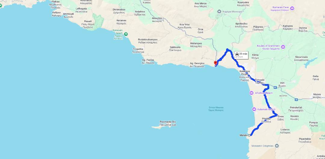 Agia Galini to Matala by car